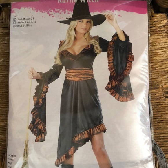 woman Ruffle Witch costume in black and cooper - Picture 1 of 5